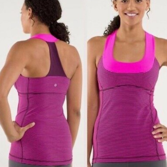 lululemon athletica Tops - Lululemon Athletica Stripe Hot Pink Tank Top